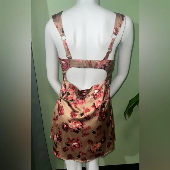 Oh Polly Floral Satin Lace-Up Corset Mini Dress - Picture 2 of 5